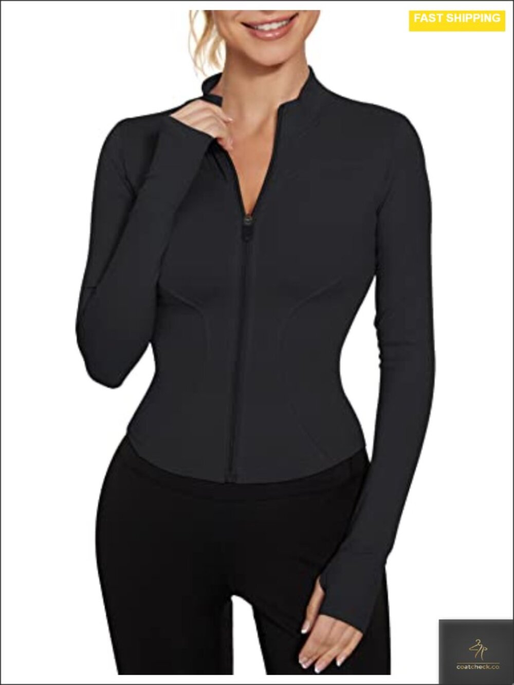 Women's Zip Up Cropped Athletic Jacket Lightweight Yoga Track Top with Thumb